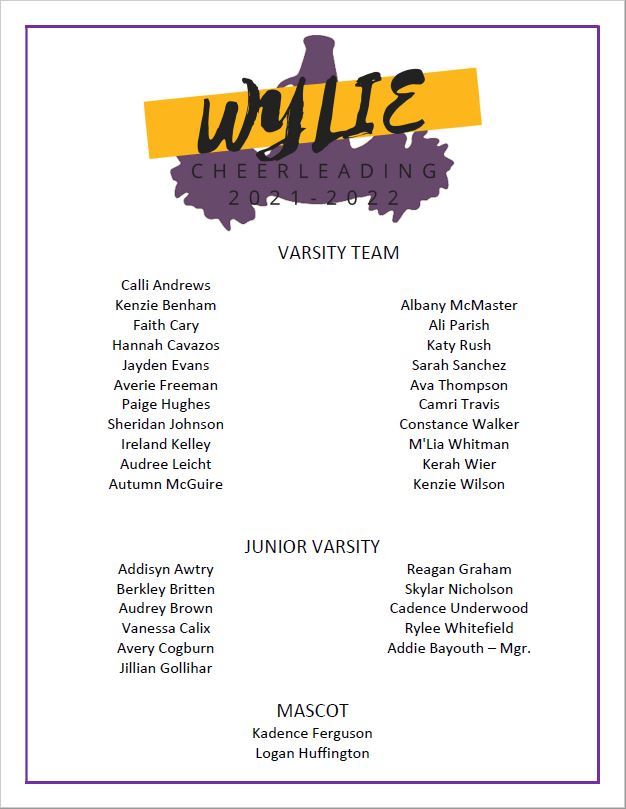 2021-2022 Cheerleading Team